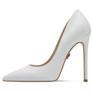 White Pointed Toe Stiletto Pumps - Elegant Women's Heels